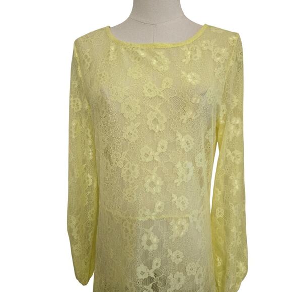 Open Edit Yellow Floral Sheer Lace Maxi Dress M Deep V Back Cottage Boho Y2K - Picture 2 of 11